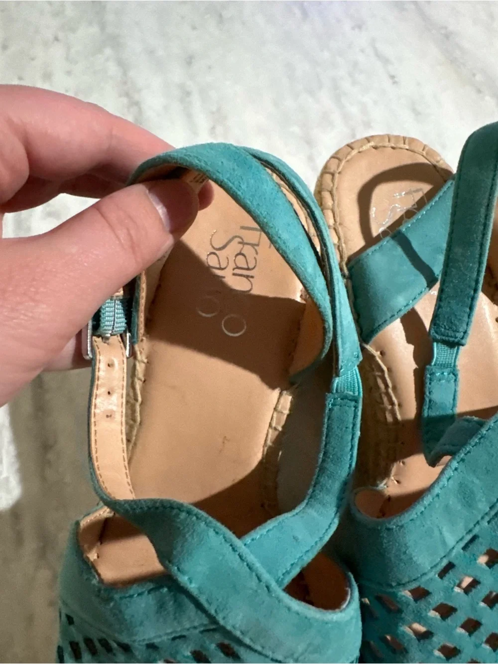 Franco Sarto Teal Espadrille Slingback Leather Heeled Beach Resortwear Sandals 7